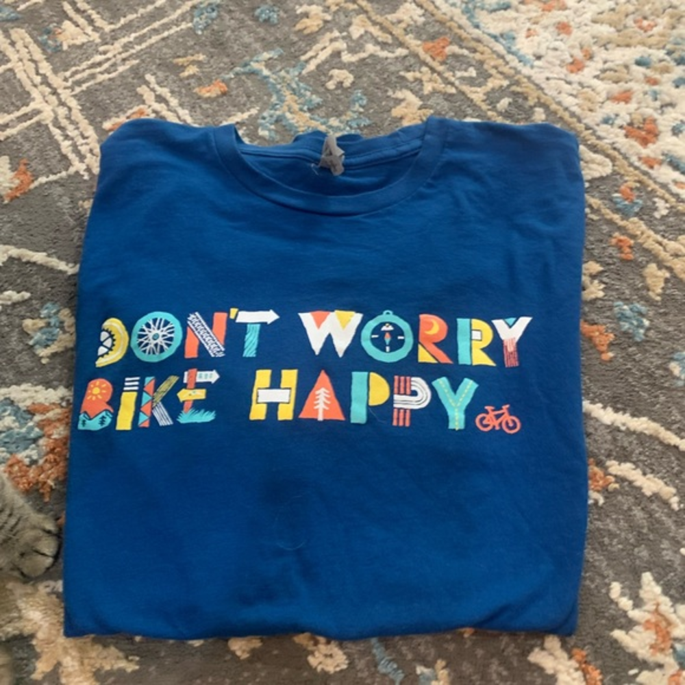 PDL Don’t Worry Bike Happy Tee Shirt Size XL Blue‎